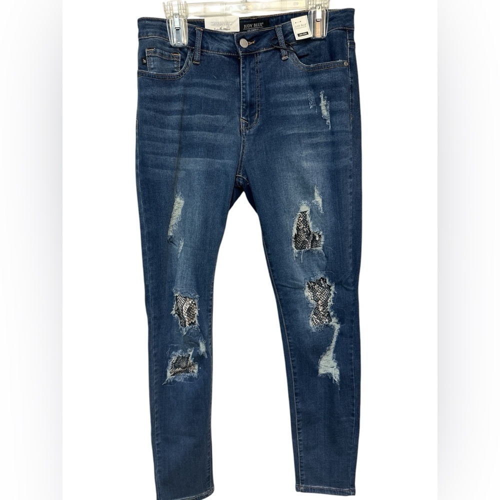 Judy Blue Distressed Snakeskin Patch Jeans NWT